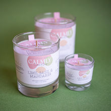 Load image into Gallery viewer, Calmly candles crafted by hand soy wax fragrance candles. Similar scent / dupe scent to Jo Malone candle. Lime Basil and Mandarin scented soy candles in 3 sizes, 30cl, 20cl and 4cl. Hand poured in Surrey, UK. Vegan and cruelty free. 100% cotton wick